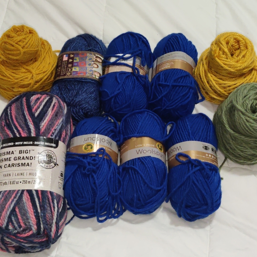 Bundle of blue and yellow yarn